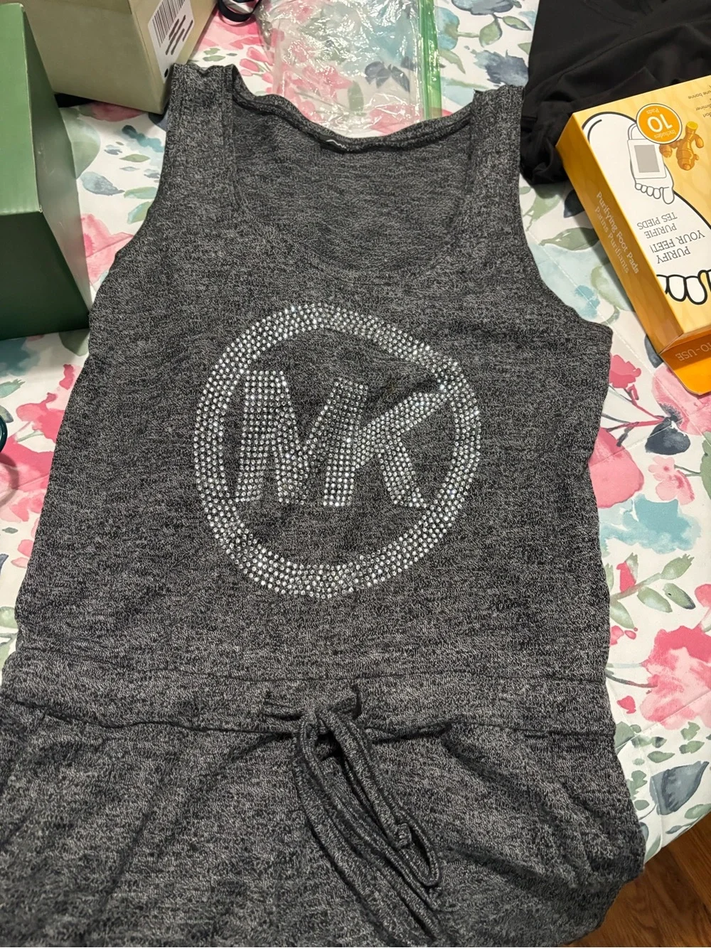 Michael Kors Charcoal Gray MK Logo Sleeveless Romper short